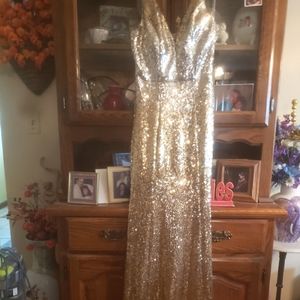 Gorgeous gold with areas of silver. This dress is for a very tall person.